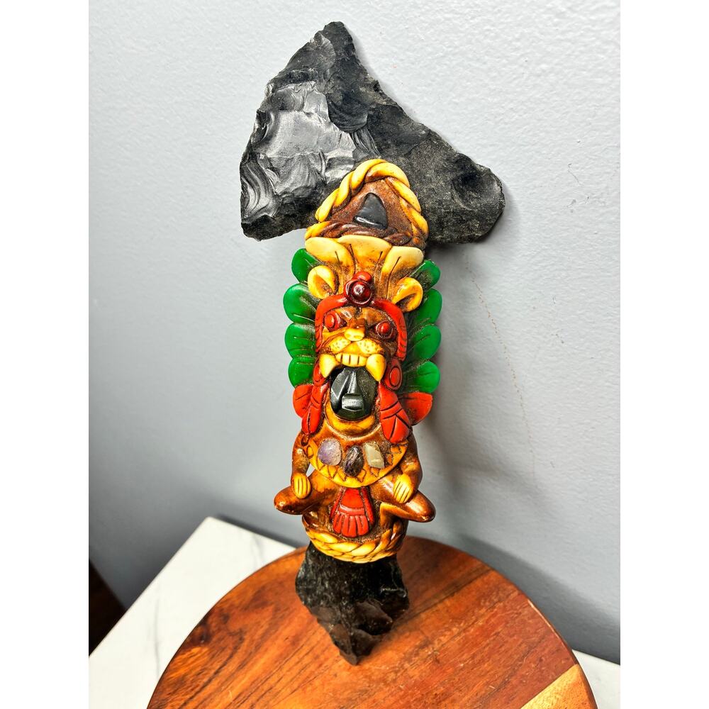 Obsidian Arrowhead Aztec Style Carved Wall Decor Sculpture